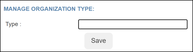 Manage organization type page.