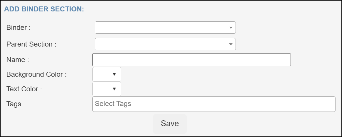 Add binder section pop-up