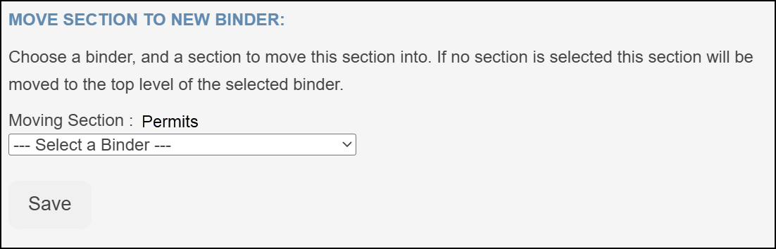 Move section to new binder page.