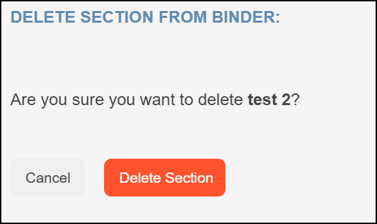 Delete section from binder