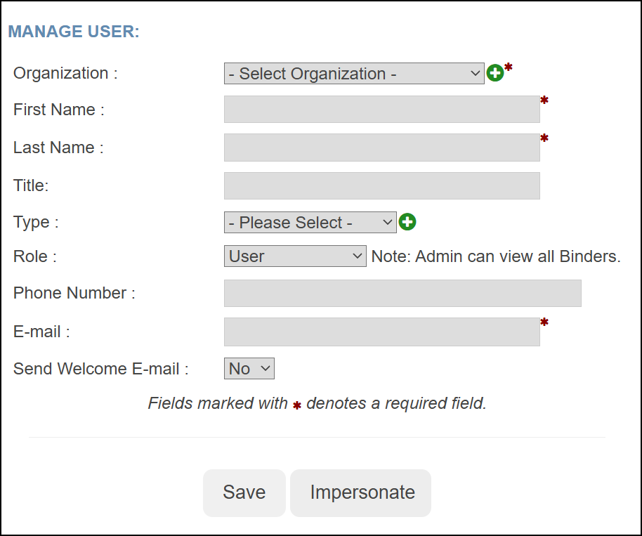 Manage user page.
