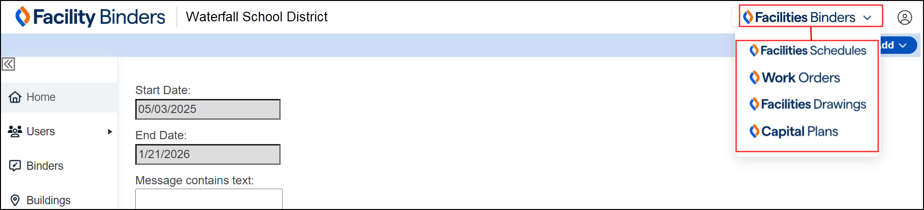 Binders with product switcher highlighted.
