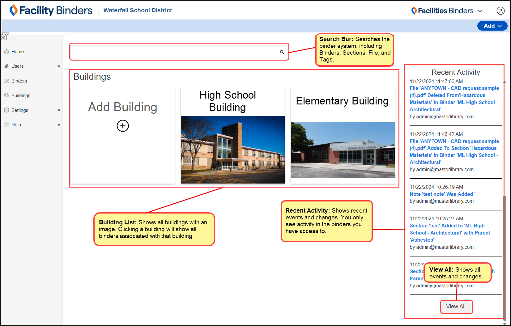 Home page with recent activity highlighted.