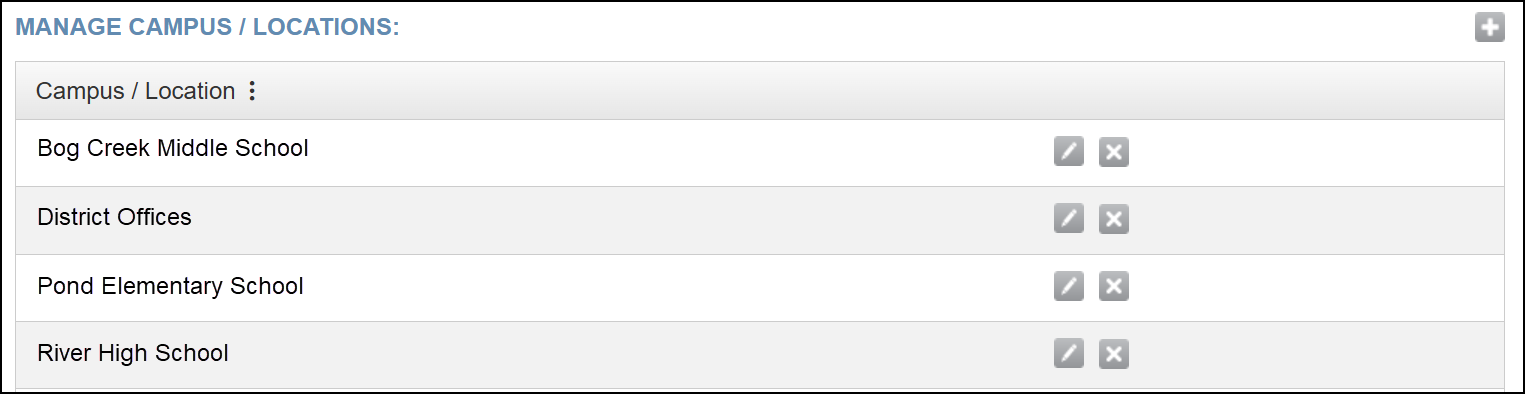 Manage campus locations page.