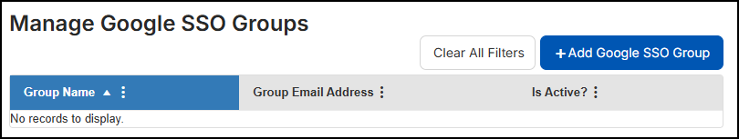 Manage Google SSO Groups page.