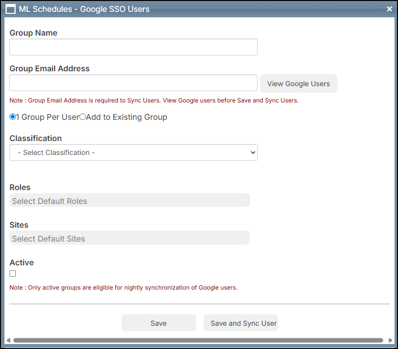 Google SSO Group pop-up.