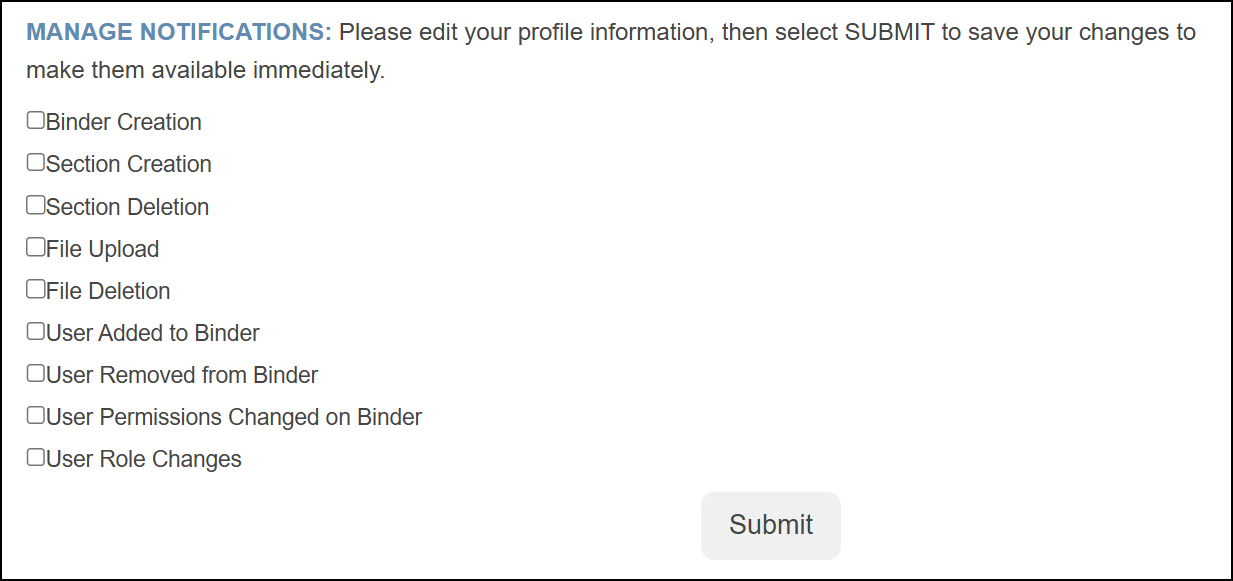 Manage notifications page.